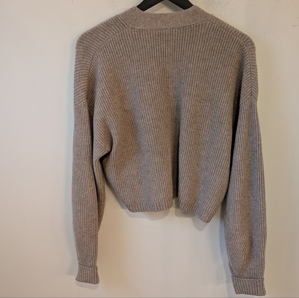 Anthropologie Saturday Sunday Women's Beige Ribbed Cropped Cardigan Large - Picture 3 of 6